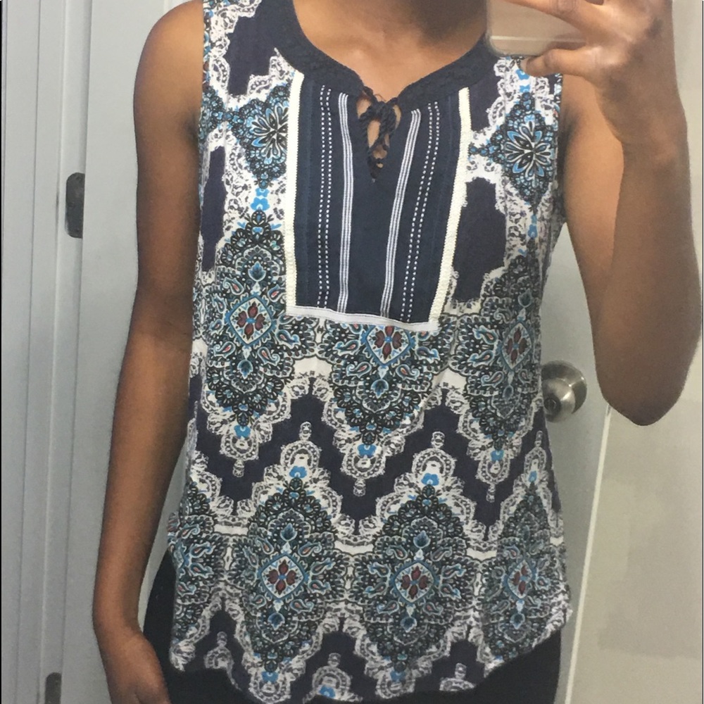 🦋 Blue Multi Pattern Sleeveless Blouse